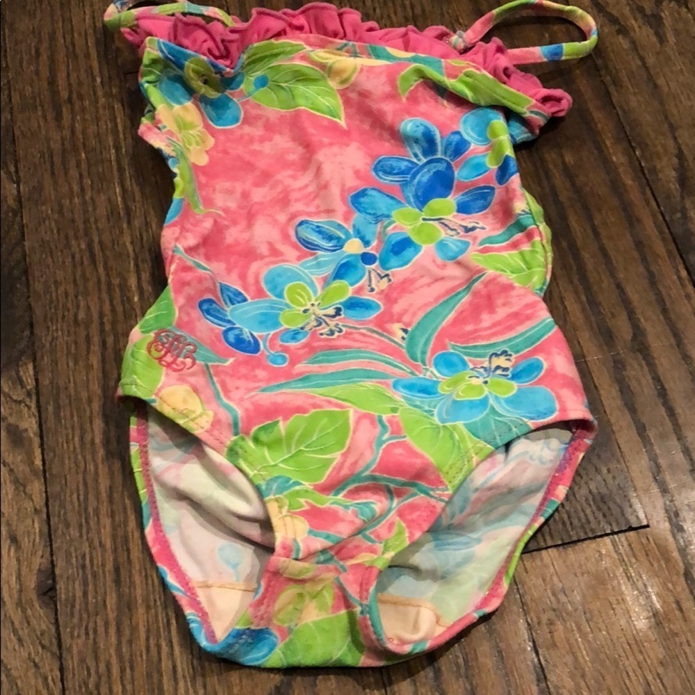 Ralph Lauren Vibrant Pink & Blue Floral Ruffled One-Piece Swim☀️ 24M